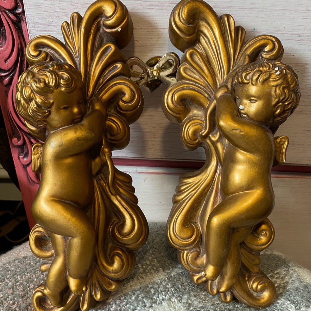 Vintage chalkware cherub wall-hangings